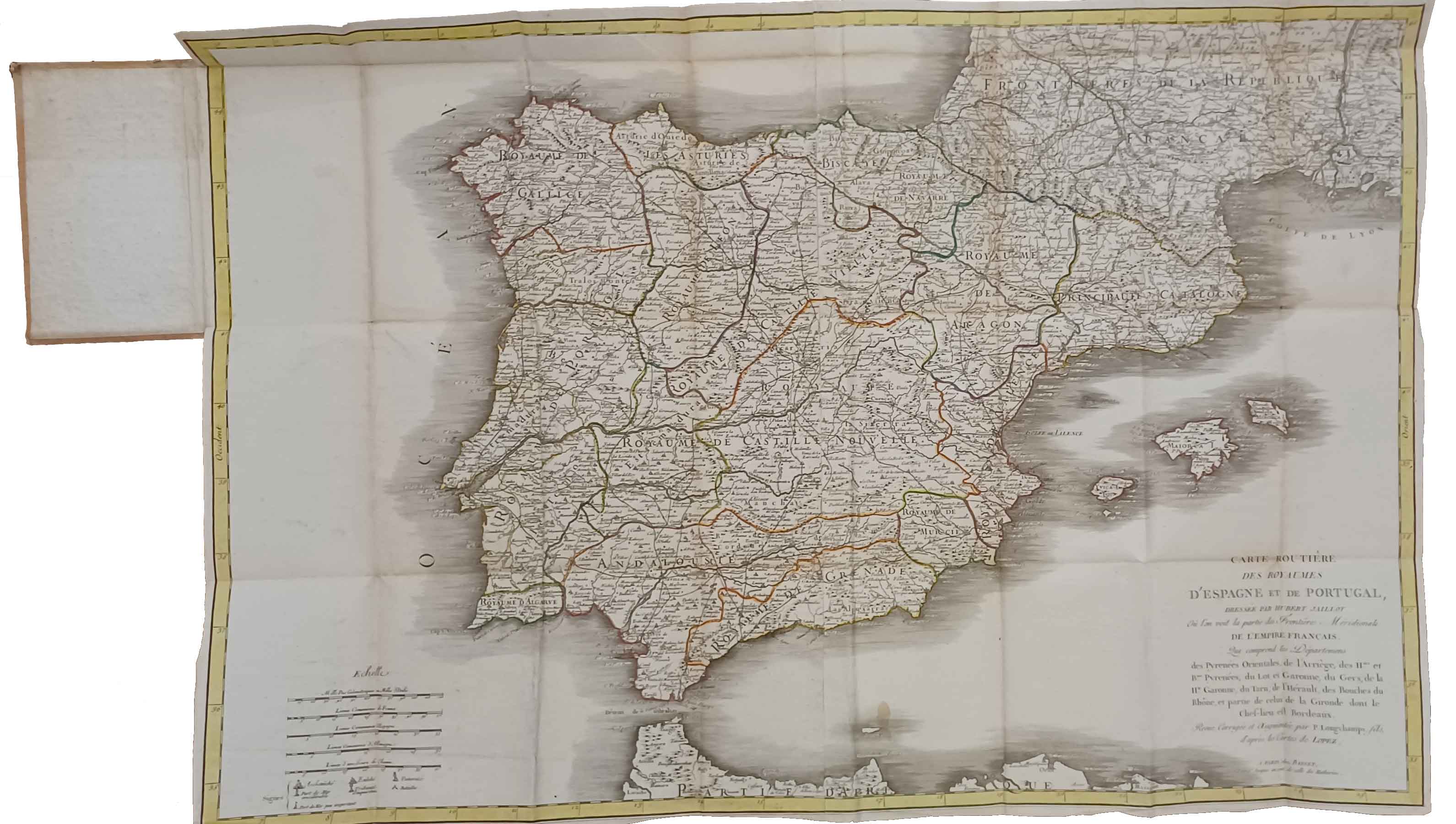 Carte Routiére des Royaumes D’Espagne et de Portugal H. Jaillot / P. Longchamps Chez Basset Paris [1812]
