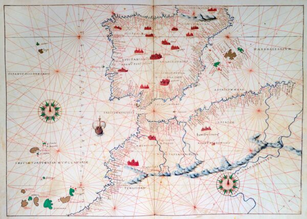 [Iberiar Penintsulako eta Afrika Ipar-ekialdeko karta portulanoa] [Battista Agnese] Eskuizkribua [Venezia] [1553 inguru