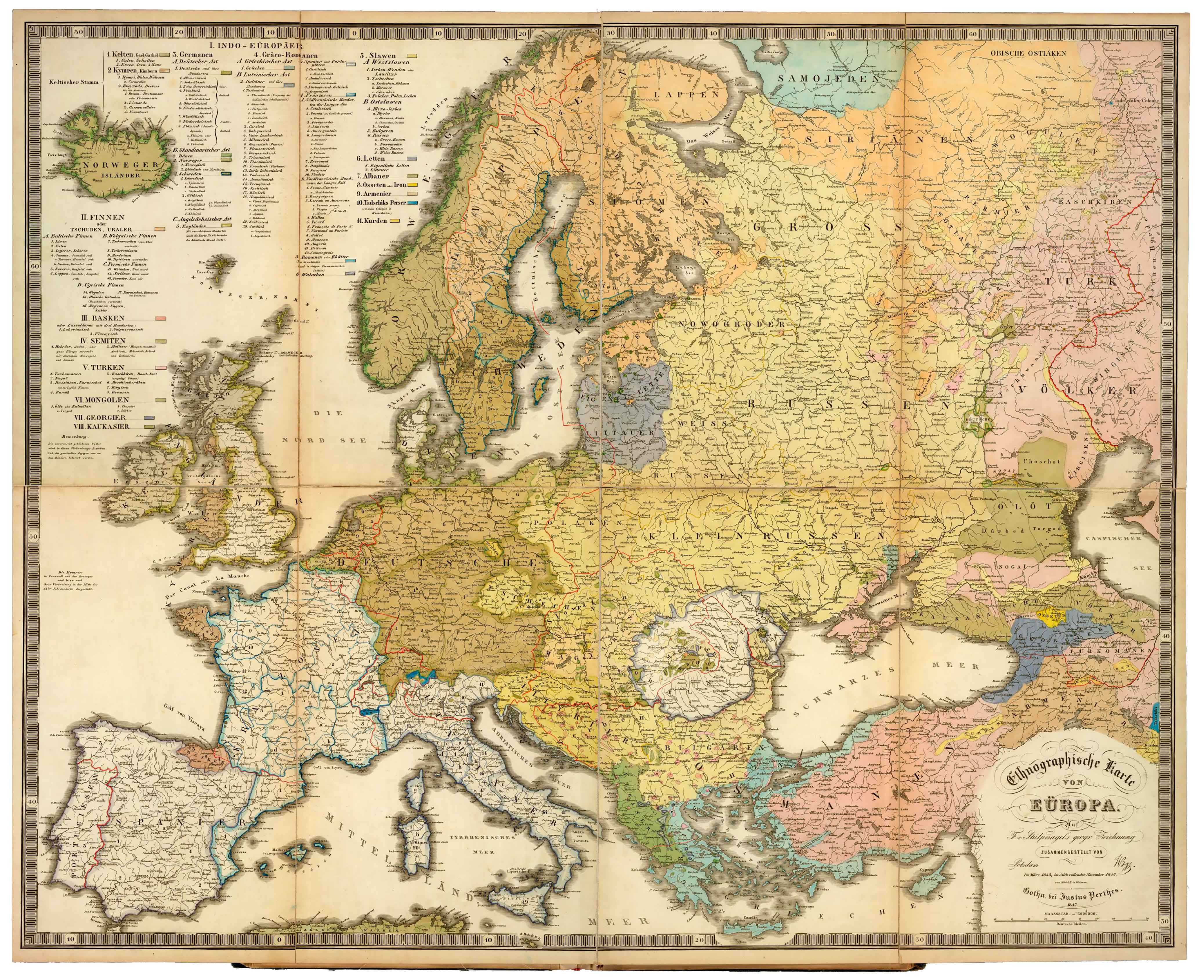 Ethnographische Karte von Europa [H. Berghaus ­ Wolg] Justus Perthes Gotha, 1847