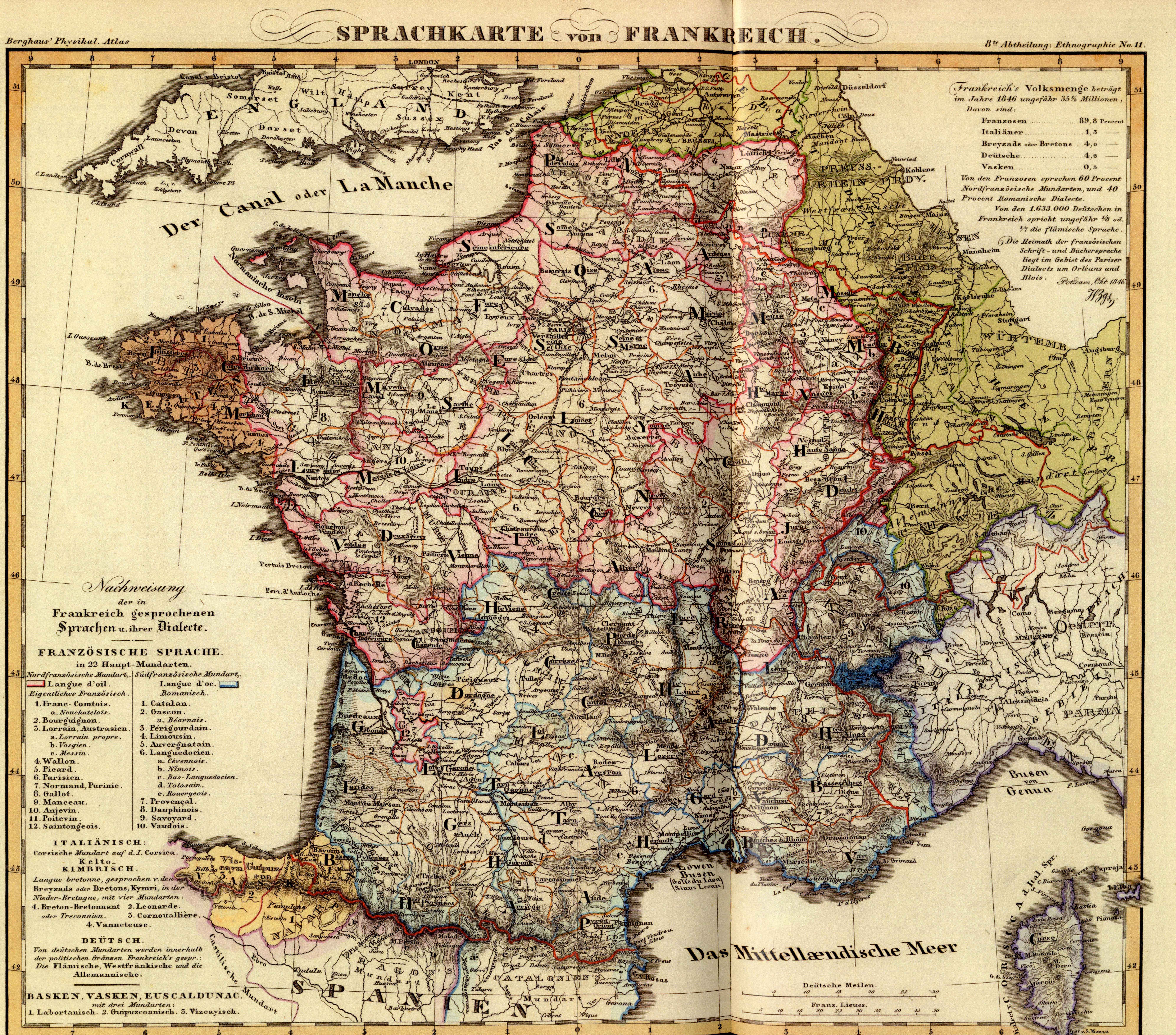 Sprachkarte von Frankreich [H. Berghaus ­ Wolg] [Justus Perthes] [Gotha] [1847]