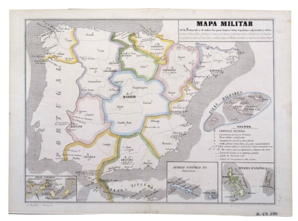 Mapa militar de la Península y de todas las posesiones é islas españolas adyacentes y ultramarinas en Europa, Africa, América y Occeania… [Francisco Jorge Torres Villegas][José María Alonso] [Madril] [1852]