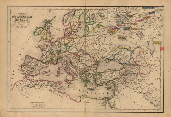 Carte de l’Europe et des éta ts Barbares au VIéme siecleA. Delamarche[Aug. Grosselin et C.][Paris] [1857 inguru]