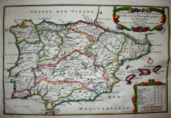 Espagne et Portugal divises en ses principales parties ou royaumes Nicolas De Fer Nicolas De Fer Paris, 1701