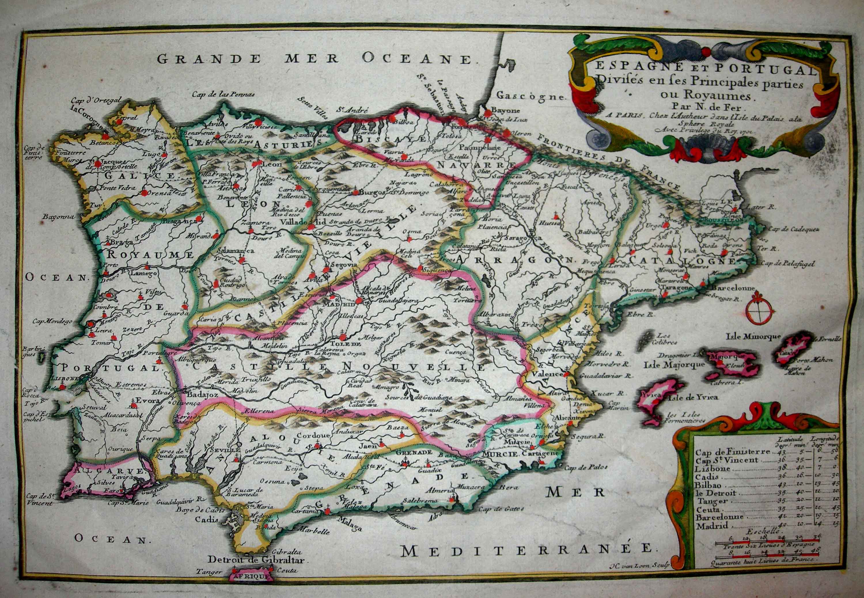 Espagne et Portugal divises en ses principales parties ou royaumes Nicolas De Fer Nicolas De Fer Paris, 1701