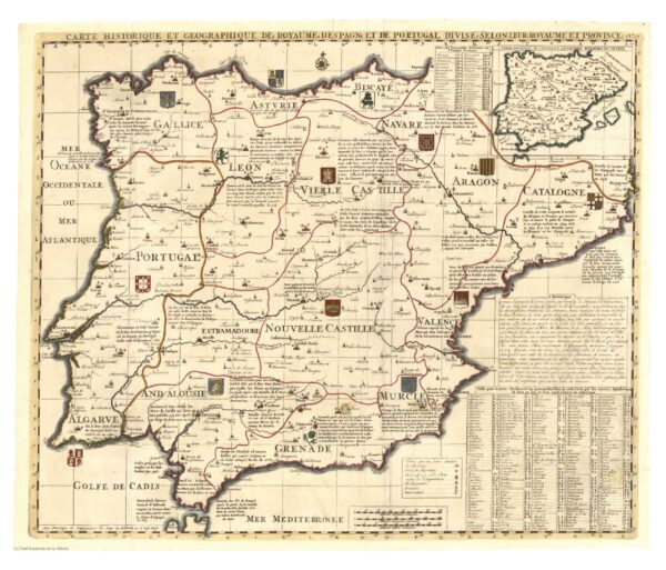 Carte historique et geographique des Royaumes d’ Espagne et de Portugal divisés selon ses Royaumes et Provinces Mr. Châtelain [François L’ Honoré & Compagnie] [Amsterdam] [1705]