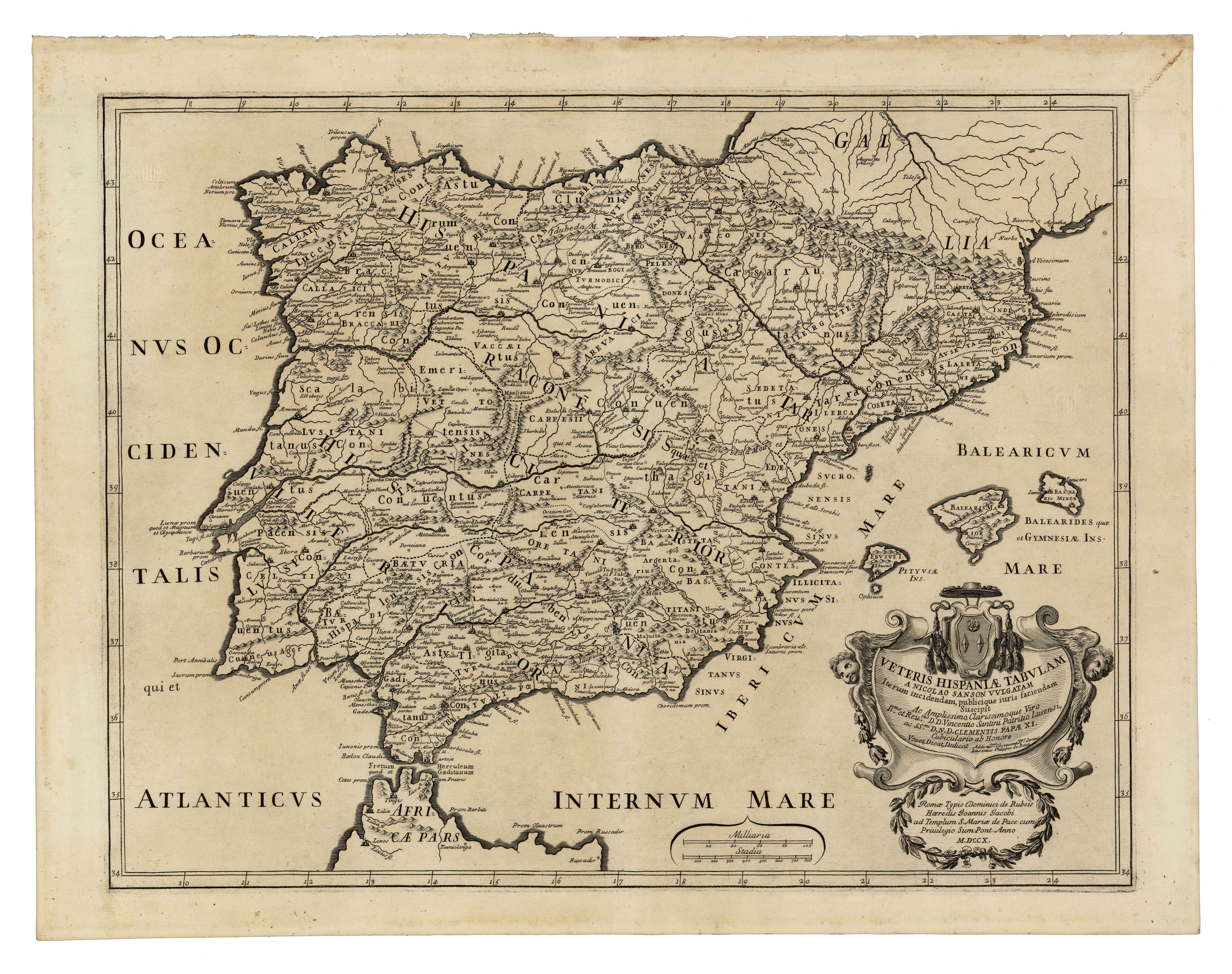 Veteris Hispaniae Tabulam Nicolas Sanson eta De Rossi familia L.F de Rossi Erroma, 1710