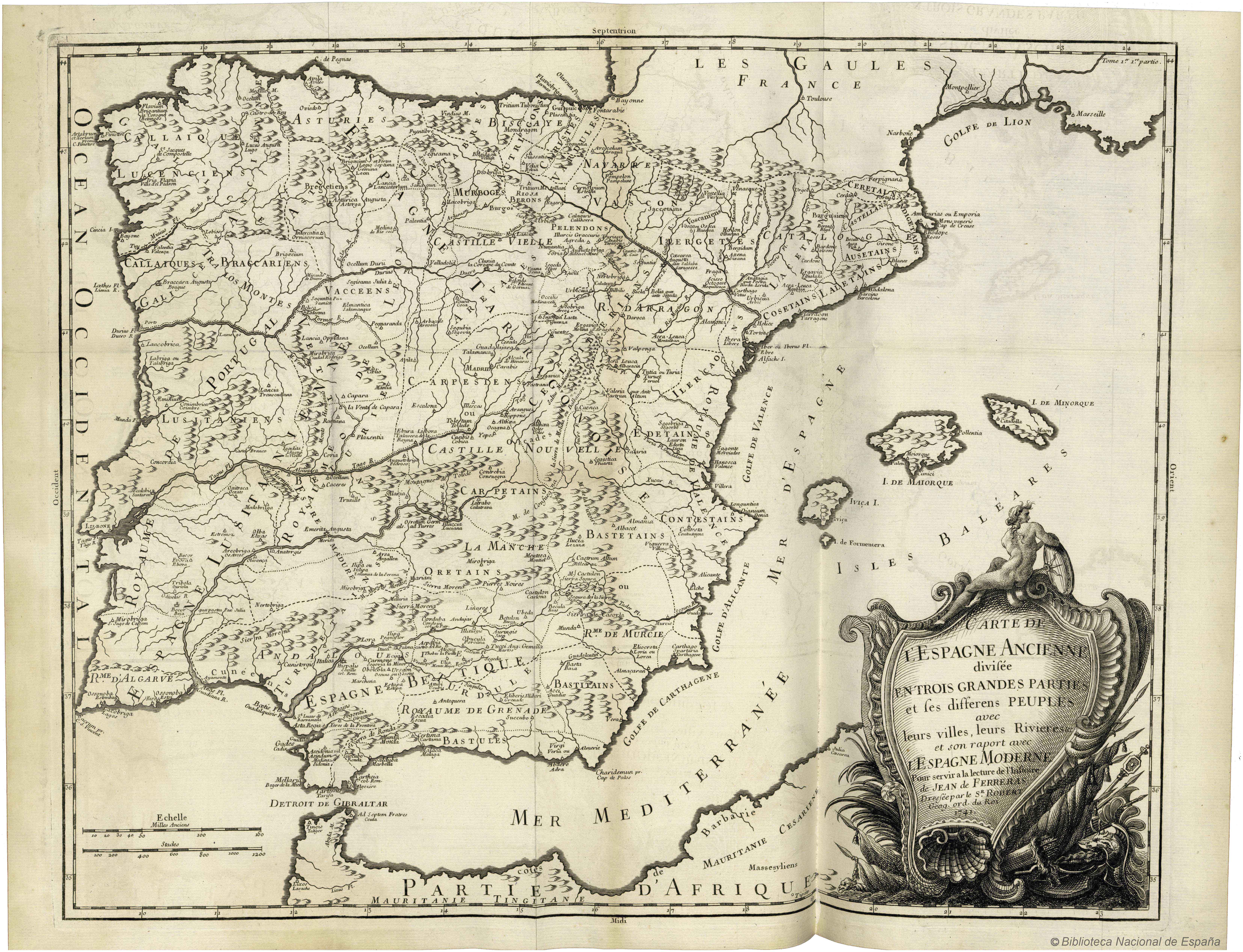 Carte de l’Espagne Ancienne divisée en trois Grandes Parties… Jean Ferreras arg. g. l. g. 1741