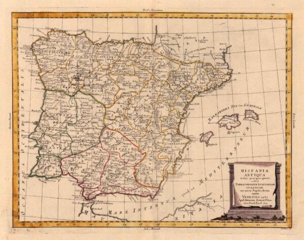 75 Hispania Antiqua in tres praecipuas partes scilicet... Antonio Zatta arg. g. Venettis, 1785
