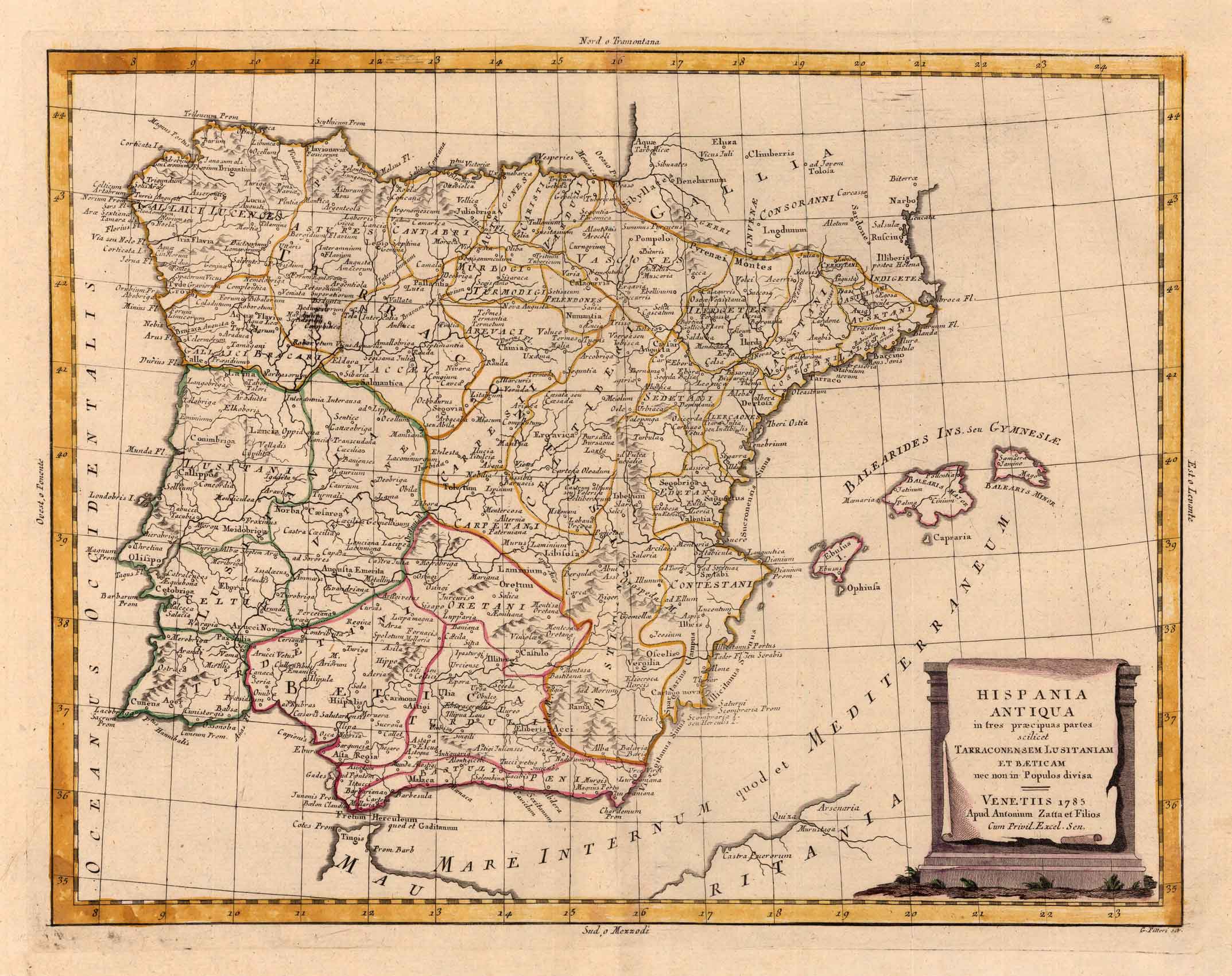 Hispania Antiqua in tres praecipuas partes scilicet... Antonio Zatta arg. g. Venettis, 1785