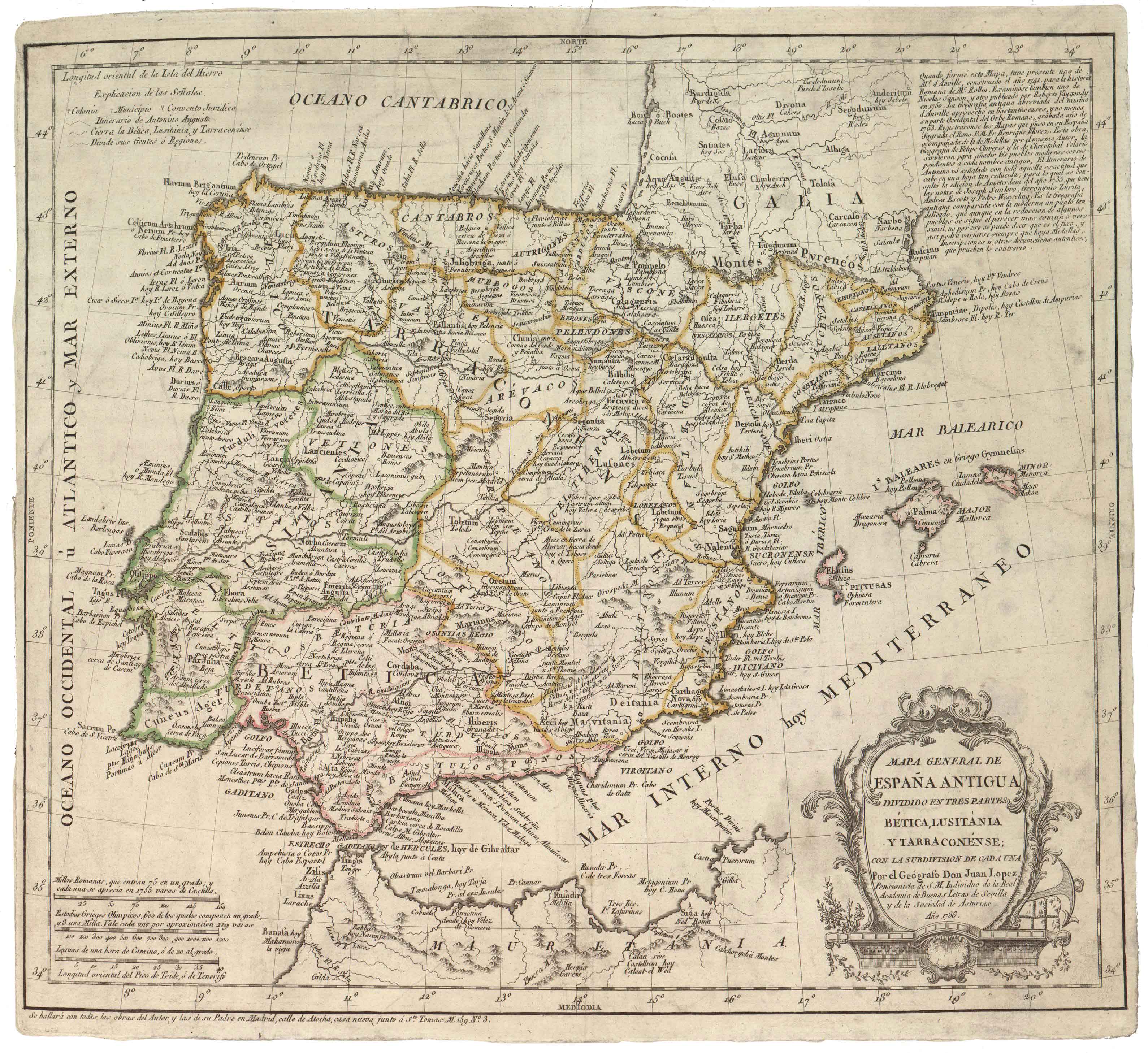 Mapa General de España Antigua López, Juan López, Juan Madril, 1786